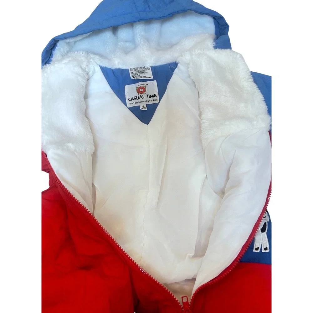 Casual Time Vintage Baby Snowsuit Red Blue Farm Animal Bunting 12 Months Hooded